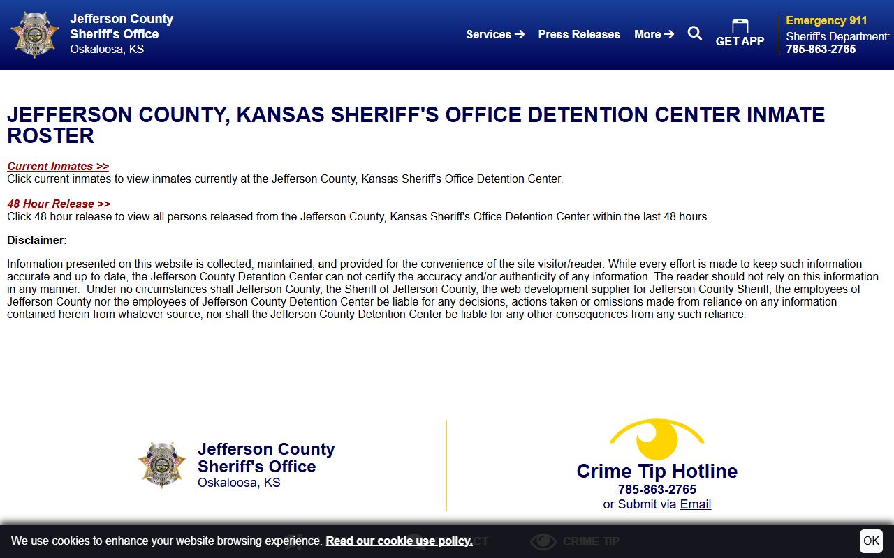 Jefferson County inmate population roster landing page